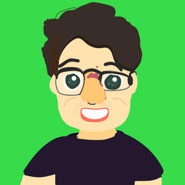 Nico by HenryHeadscheese Cartoon drawing of NicheKnight, a pale skilled man with green eyes, wearing glasses and a black shirts with a bright green background